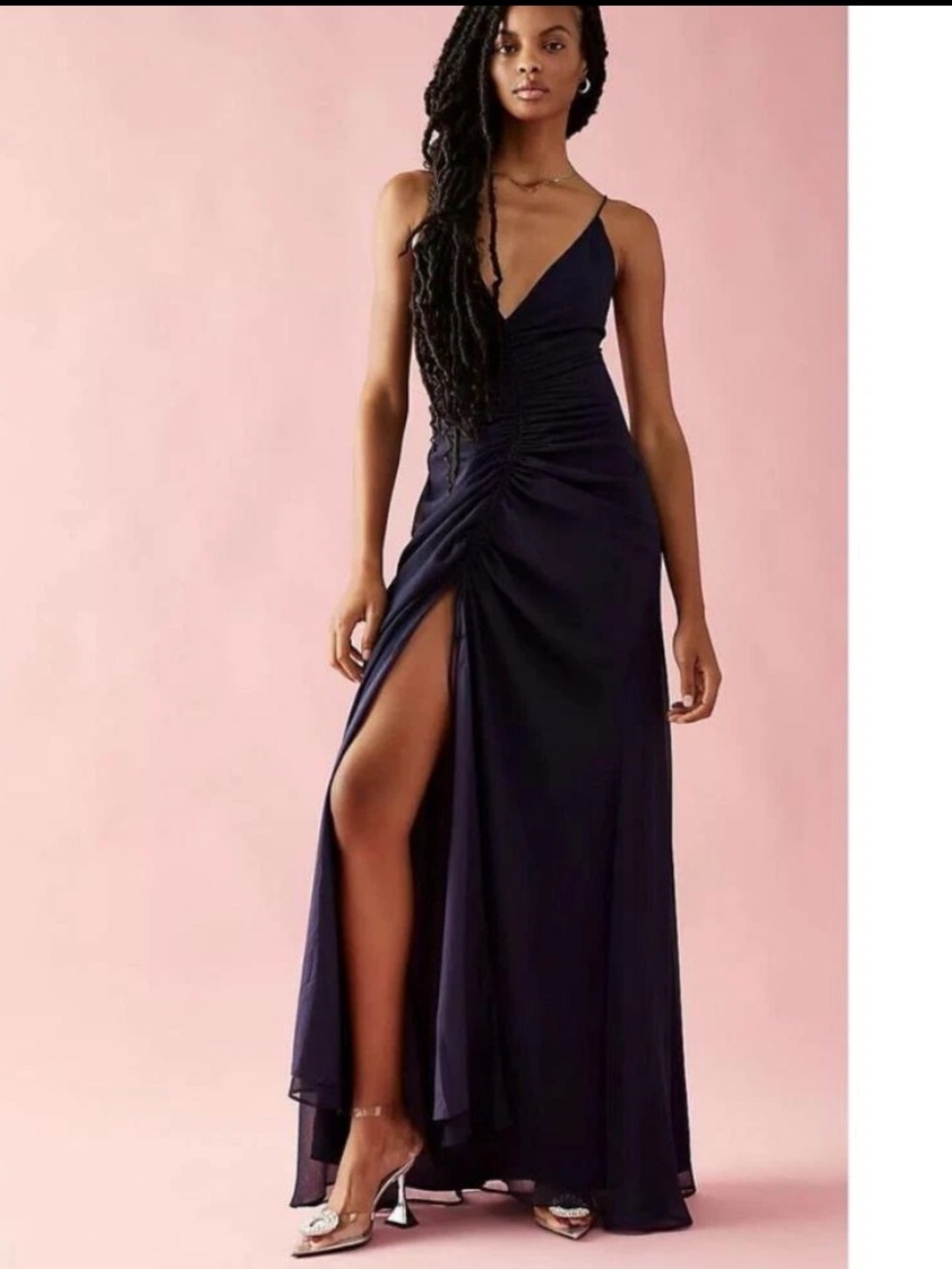 NWOT Free People Simone Maxi Chiffon Dress Size 4 Navy Blue Z575